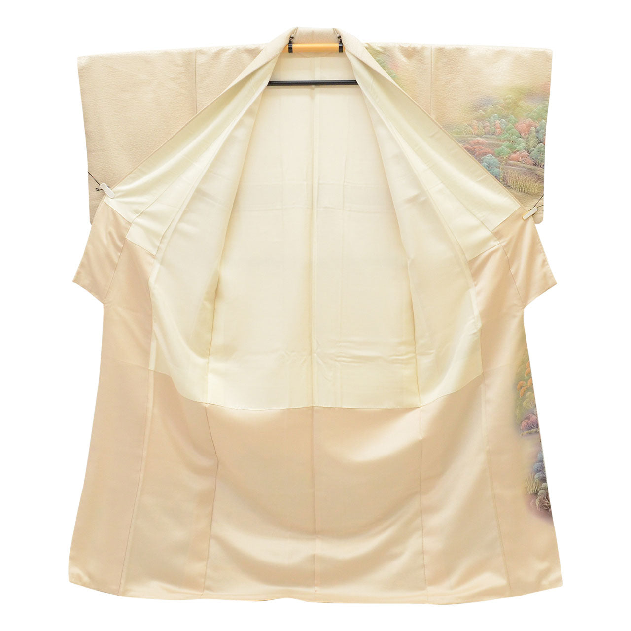 [Used] Recycled Kimono, Formal Kimono (Houmongi), Lined, Pure Silk, Ready-made, Sleeve Length 65.0cm (25.6in), Body Length 162.6cm (64.0in), Size L, White, Landscape Pattern, Gold Thread, uu1215b 