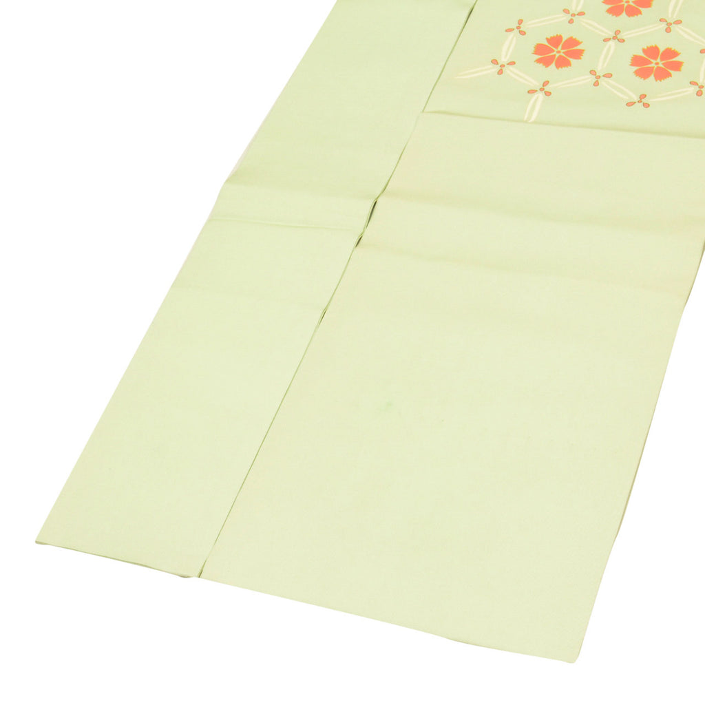 Vintage Japanese Obi | Nagoya Obi | Green Silk Habutae | Tortoiseshell Floral | Gold Foil | Dye-painted | Sustainable | uu1229b