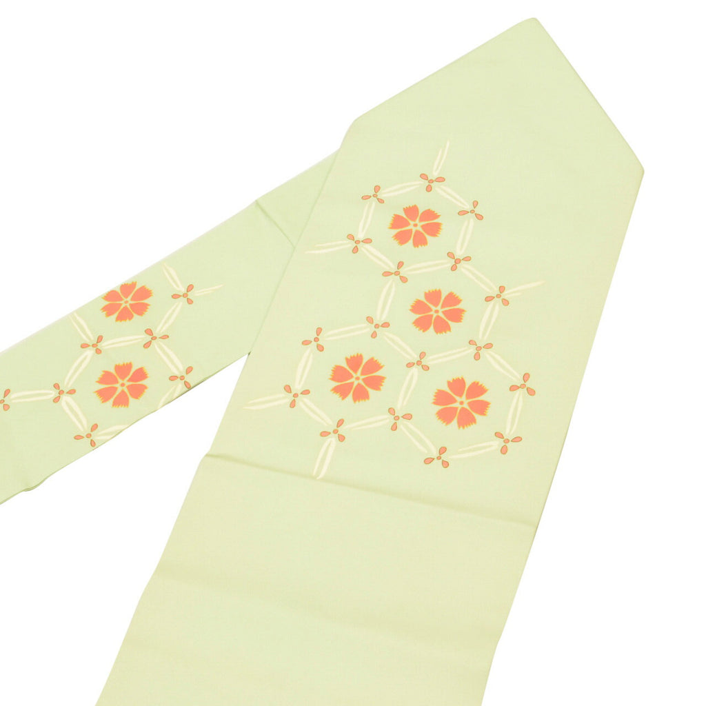 Vintage Japanese Obi | Nagoya Obi | Green Silk Habutae | Tortoiseshell Floral | Gold Foil | Dye-painted | Sustainable | uu1229b