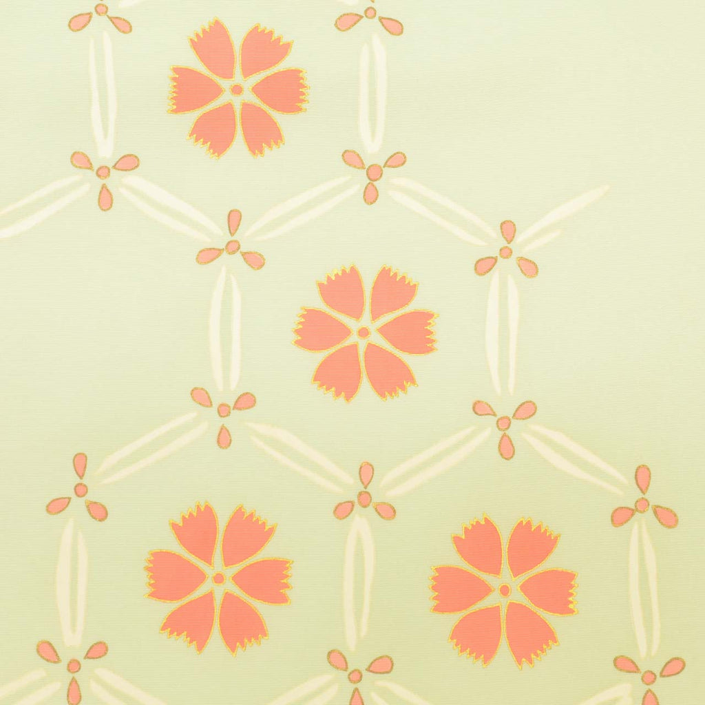 Vintage Japanese Obi | Nagoya Obi | Green Silk Habutae | Tortoiseshell Floral | Gold Foil | Dye-painted | Sustainable | uu1229b