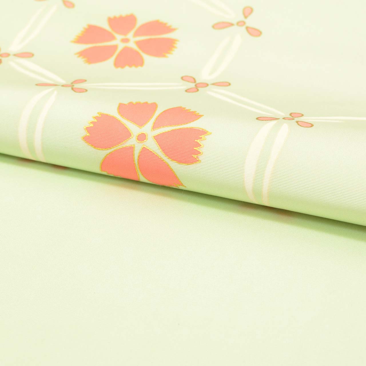 Vintage Japanese Obi | Nagoya Obi | Green Silk Habutae | Tortoiseshell Floral | Gold Foil | Dye-painted | Sustainable | uu1229b