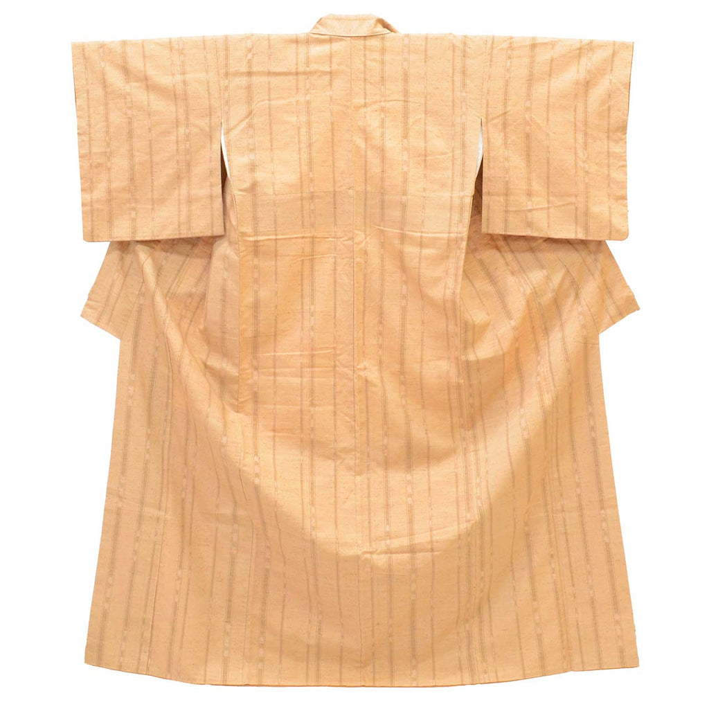[Used] Recycled Kimono, Tsumugi Silk, Lined, Ready-made, Sleeve Length 64.7cm (25.5in), Body Length 159.2cm (62.7in), Size M, Brown with Stripe Pattern, uu1237b 