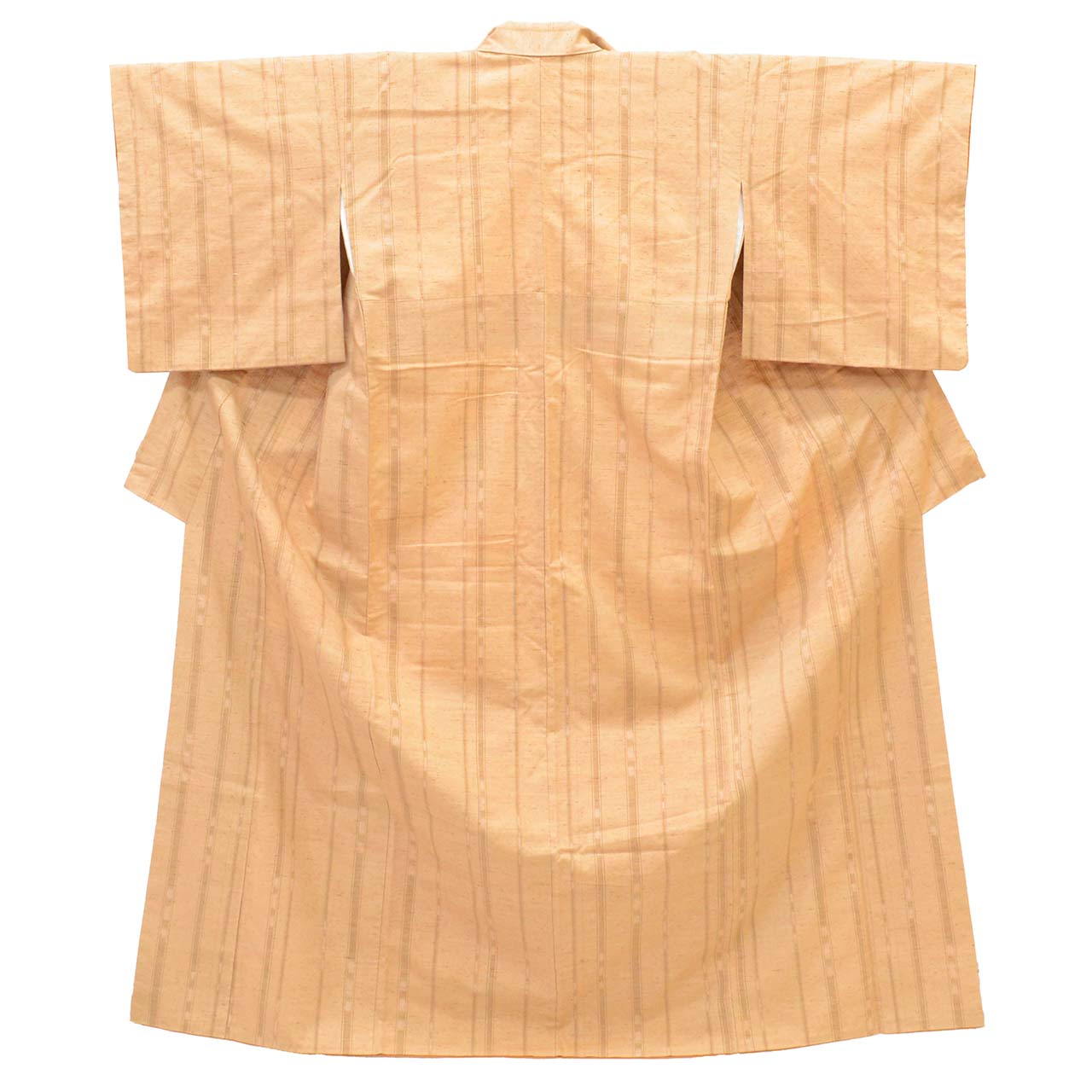 [Used] Recycled Kimono, Tsumugi Silk, Lined, Ready-made, Sleeve Length 64.7cm (25.5in), Body Length 159.2cm (62.7in), Size M, Brown with Stripe Pattern, uu1237b 