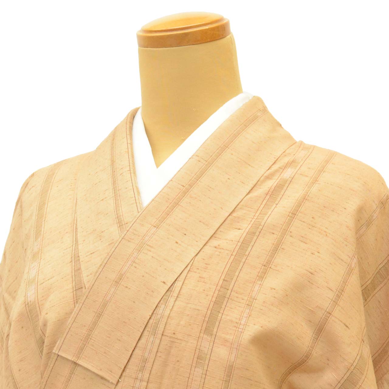 [Used] Recycled Kimono, Tsumugi Silk, Lined, Ready-made, Sleeve Length 64.7cm (25.5in), Body Length 159.2cm (62.7in), Size M, Brown with Stripe Pattern, uu1237b 