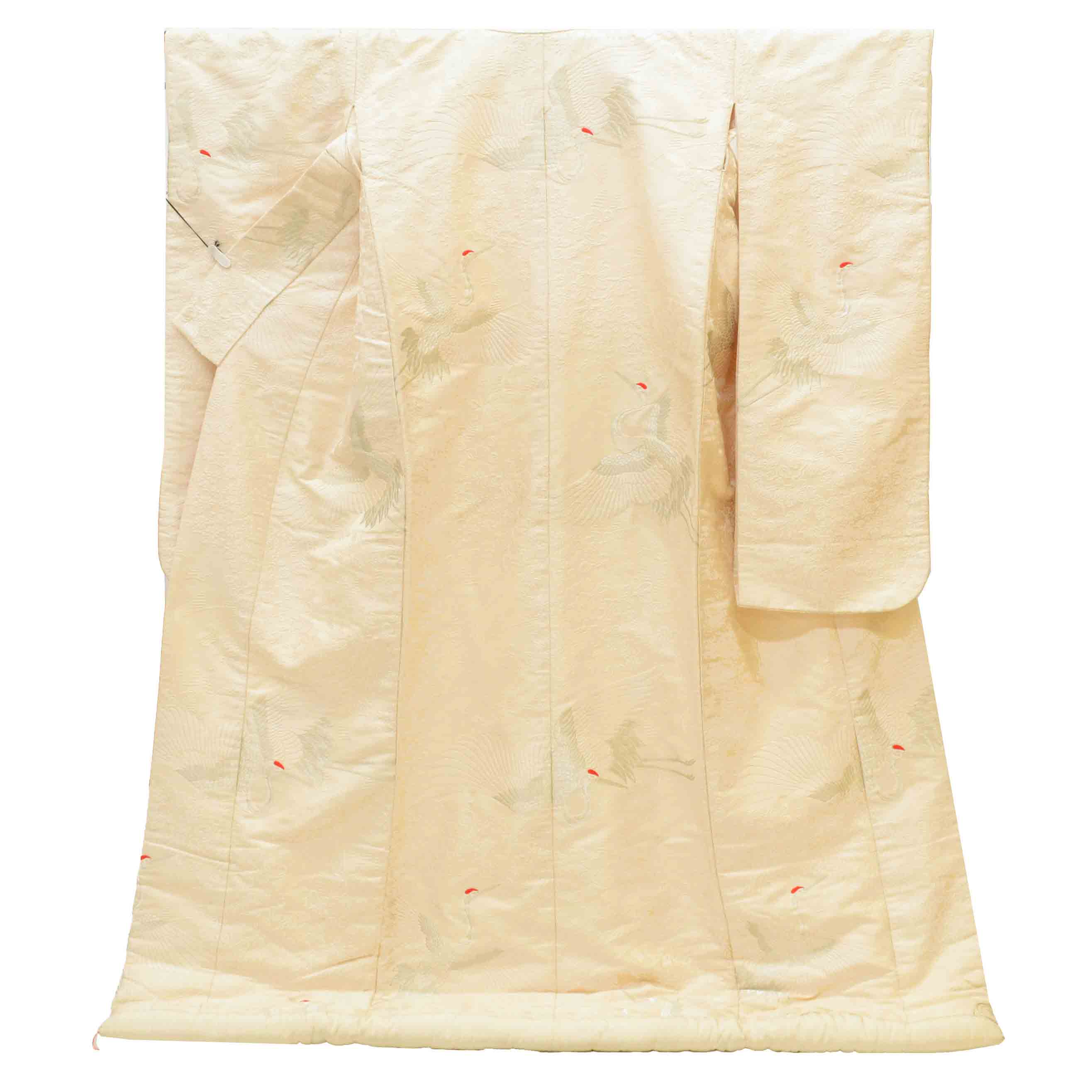 Vintage Japanese Kimono | Shiromuku | Cream Silk | Crane Pattern | Kara-ori Silver Thread | Tall Size LL | Sustainable | uu1240b