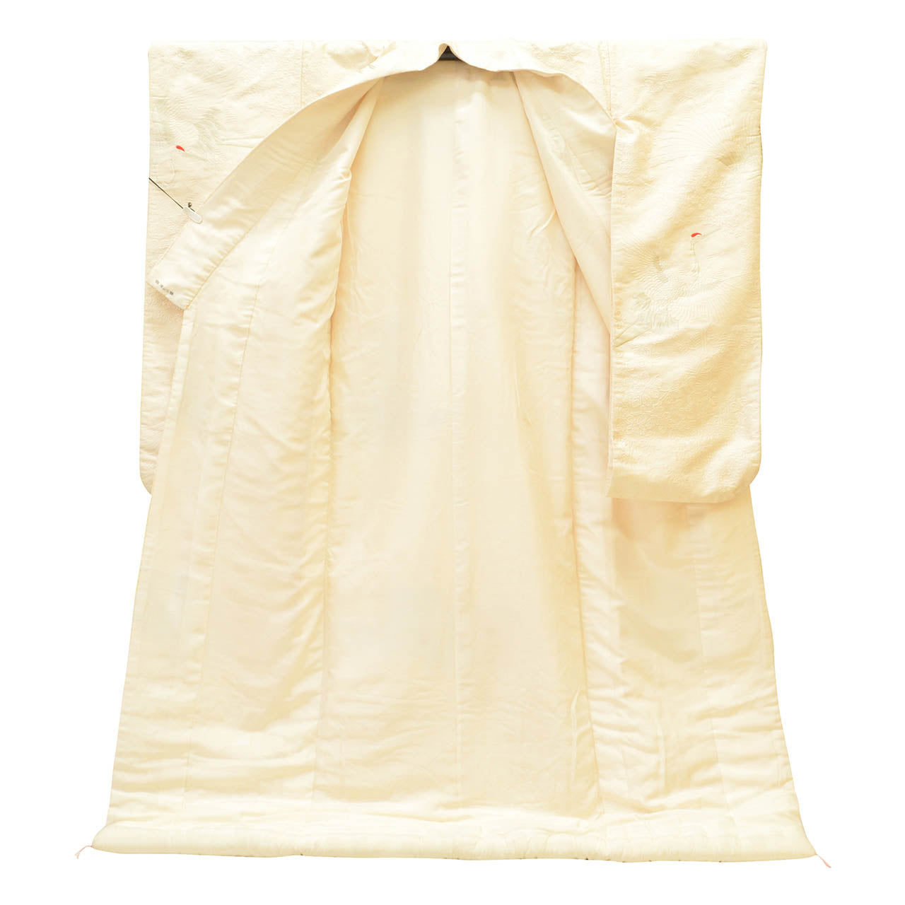 Vintage Japanese Kimono | Shiromuku | Cream Silk | Crane Pattern | Kara-ori Silver Thread | Tall Size LL | Sustainable | uu1240b