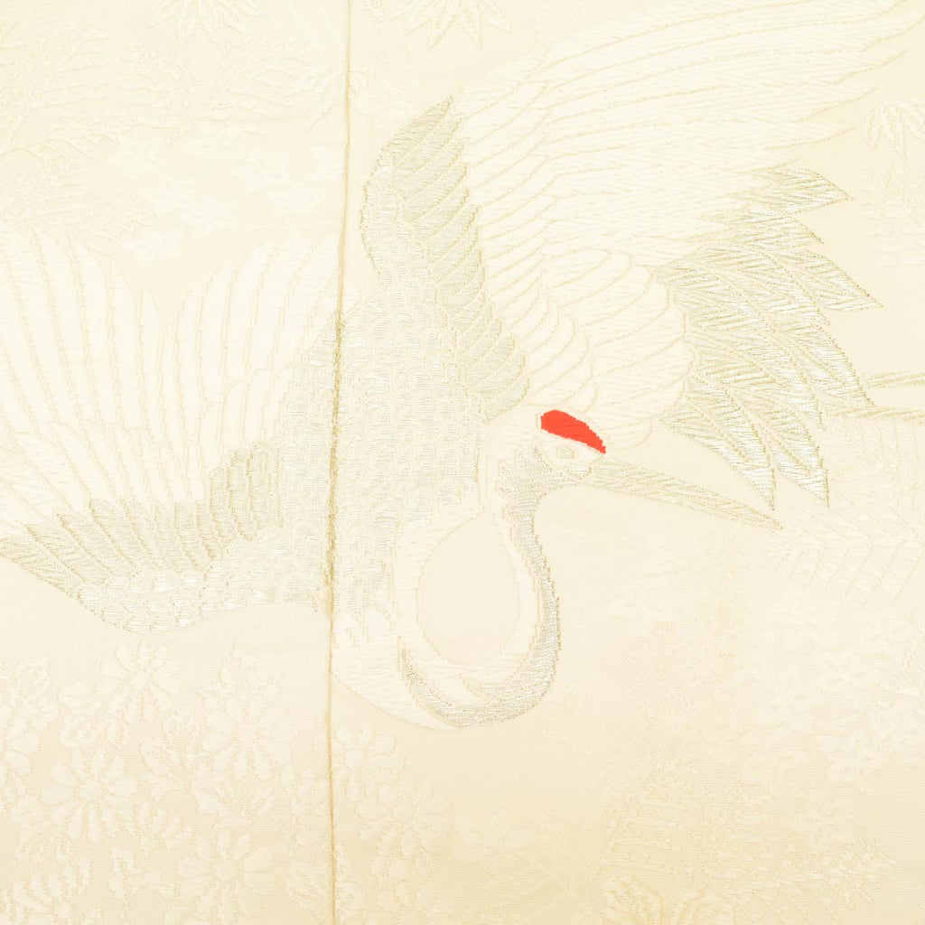 Vintage Japanese Kimono | Shiromuku | Cream Silk | Crane Pattern | Kara-ori Silver Thread | Tall Size LL | Sustainable | uu1240b