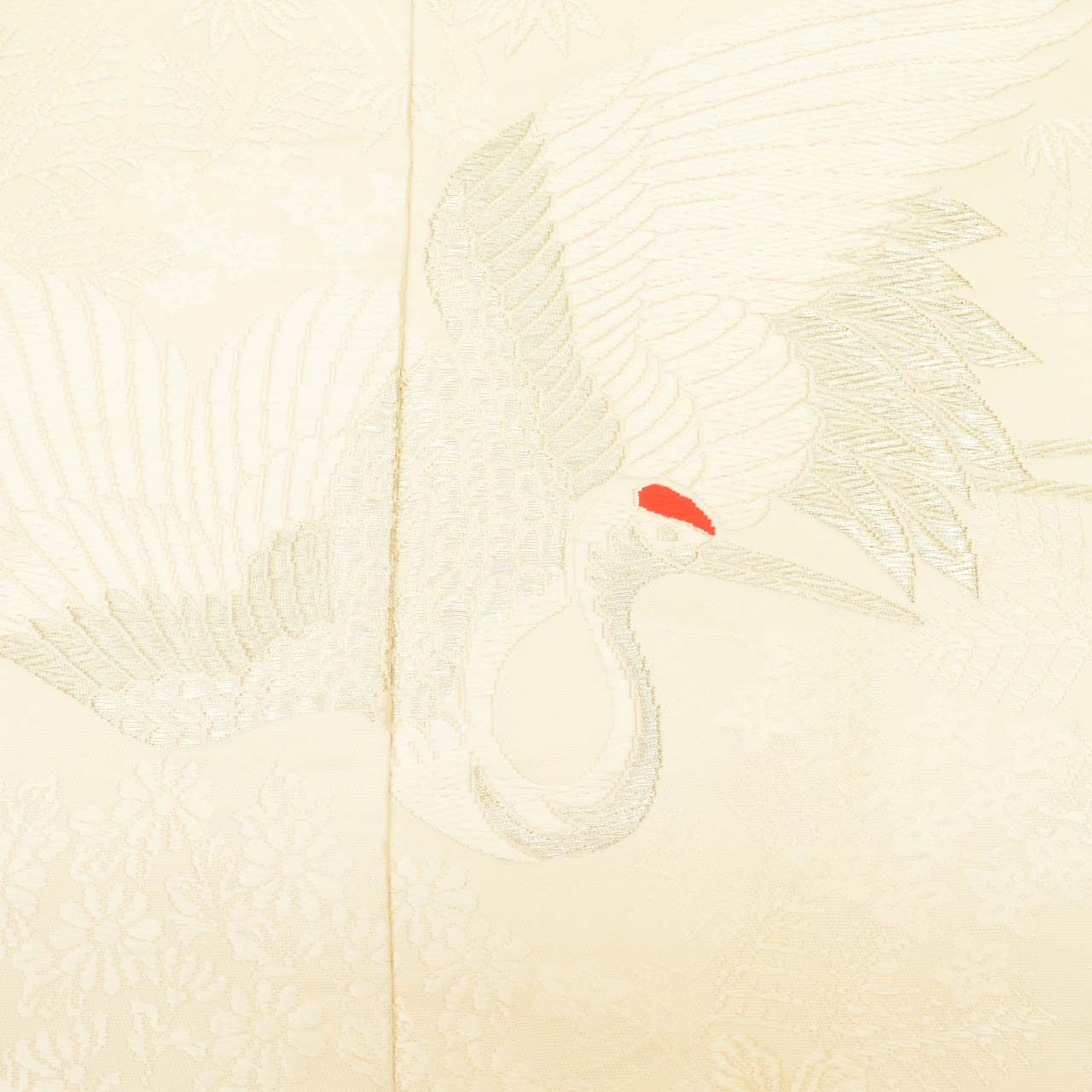 Vintage Japanese Kimono | Shiromuku | Cream Silk | Crane Pattern | Kara-ori Silver Thread | Tall Size LL | Sustainable | uu1240b