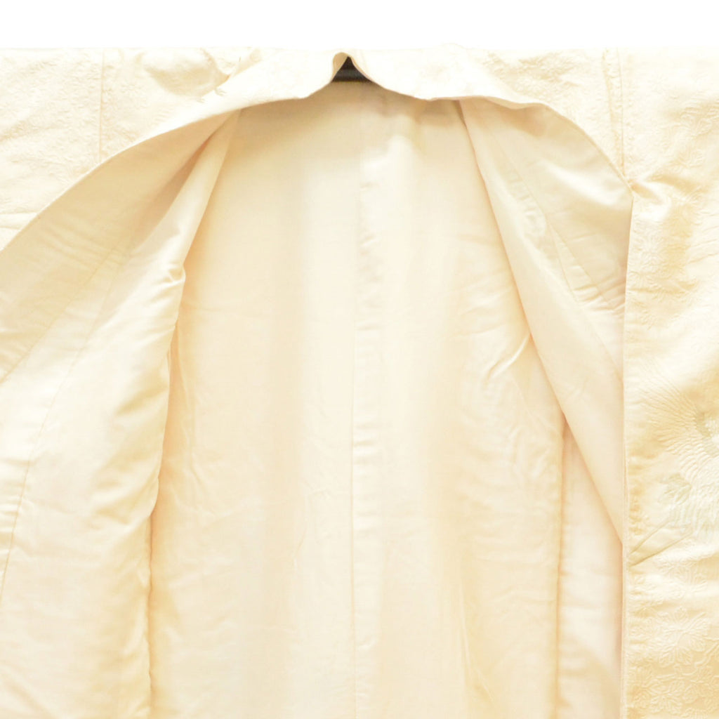 Vintage Japanese Kimono | Shiromuku | Cream Silk | Crane Pattern | Kara-ori Silver Thread | Tall Size LL | Sustainable | uu1240b