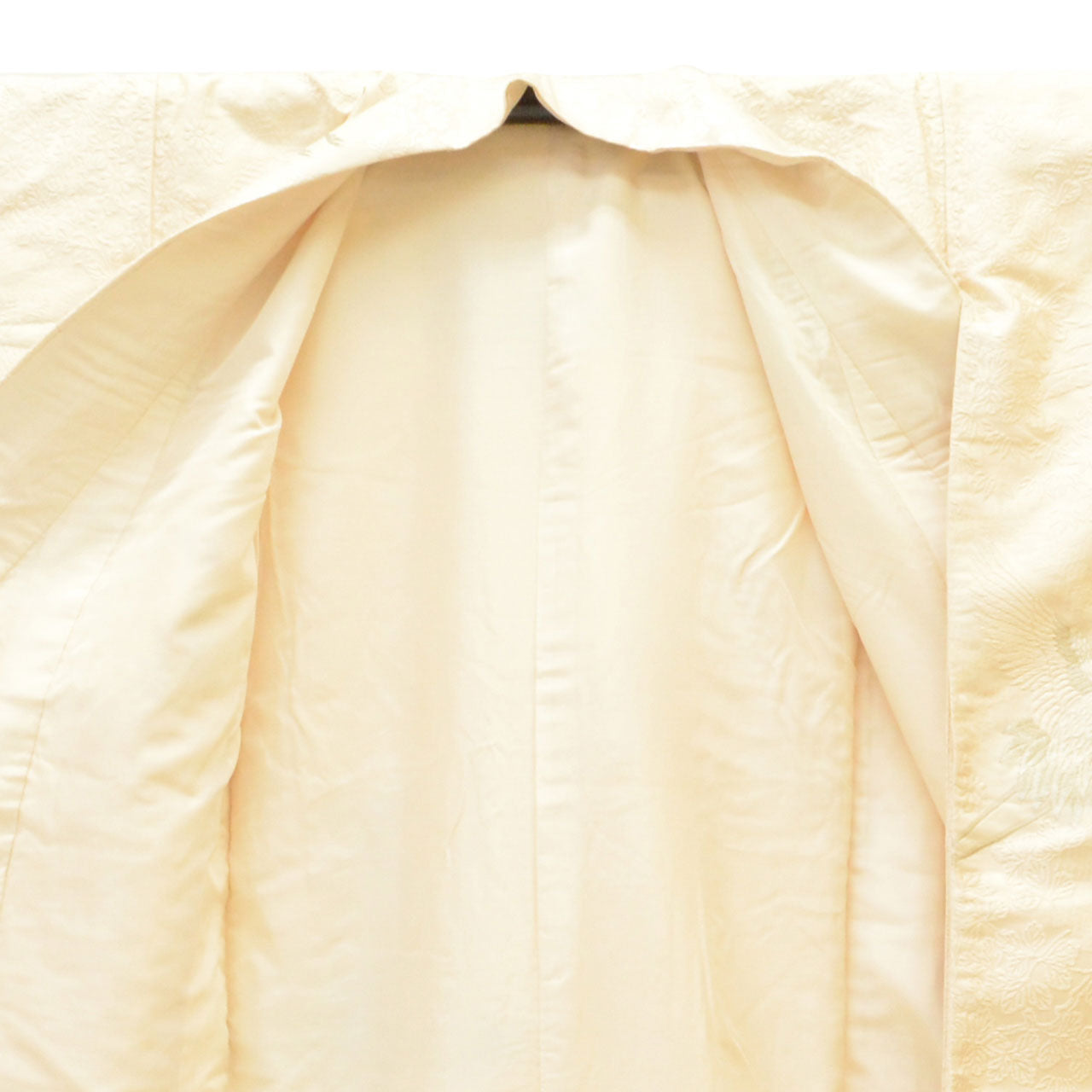 Vintage Japanese Kimono | Shiromuku | Cream Silk | Crane Pattern | Kara-ori Silver Thread | Tall Size LL | Sustainable | uu1240b