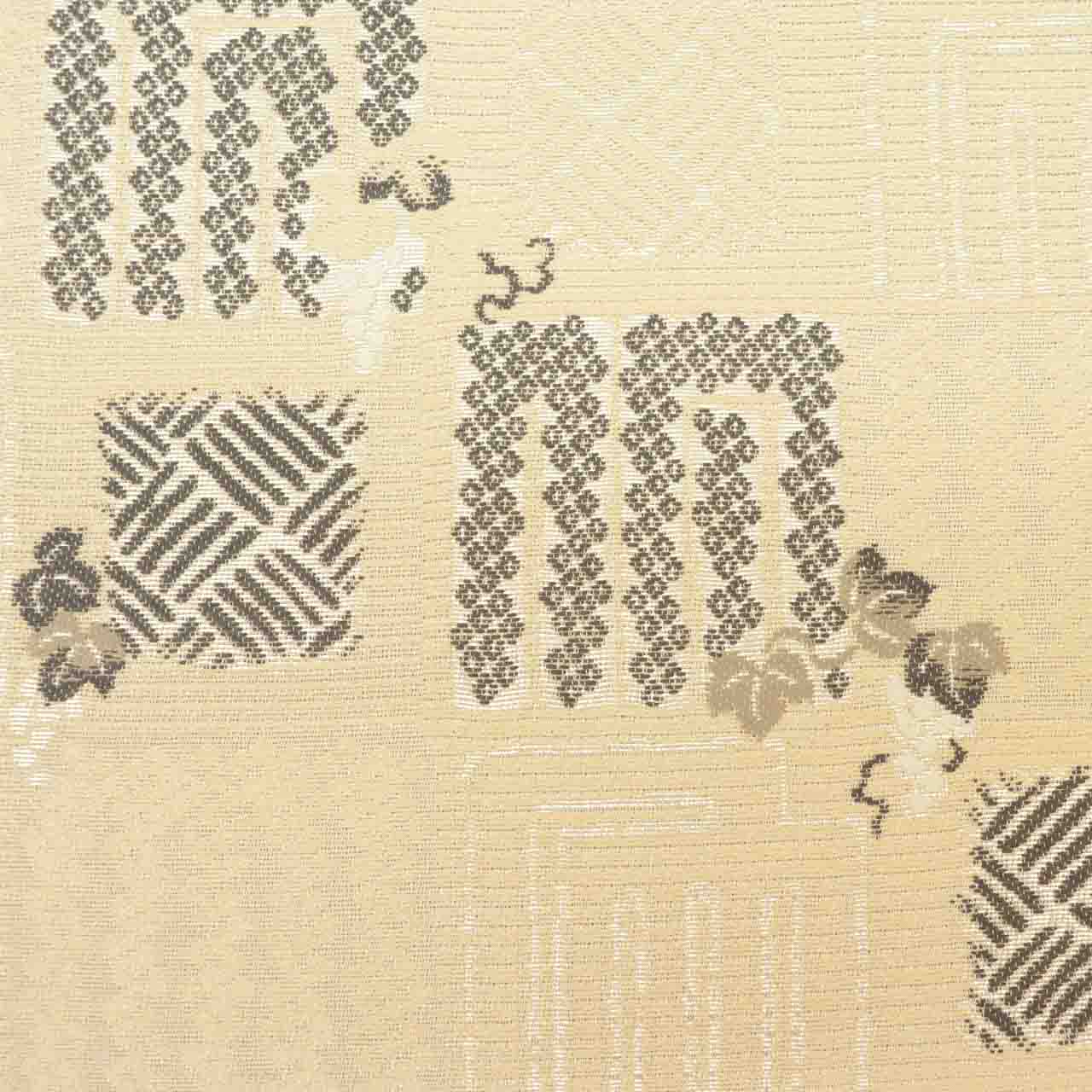 Vintage Japanese Obi | Fukuro Obi | Beige Silk | Genji-ko Grape Pattern | Silver Thread | Excellent | Sustainable | uu1251b