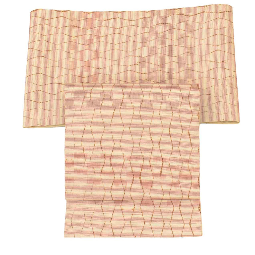Vintage Japanese Obi | Sha-re Fukuro Obi | Brown Silk | Stripe Shibori Pattern | Tsumugi | Excellent | Sustainable | uu1252b