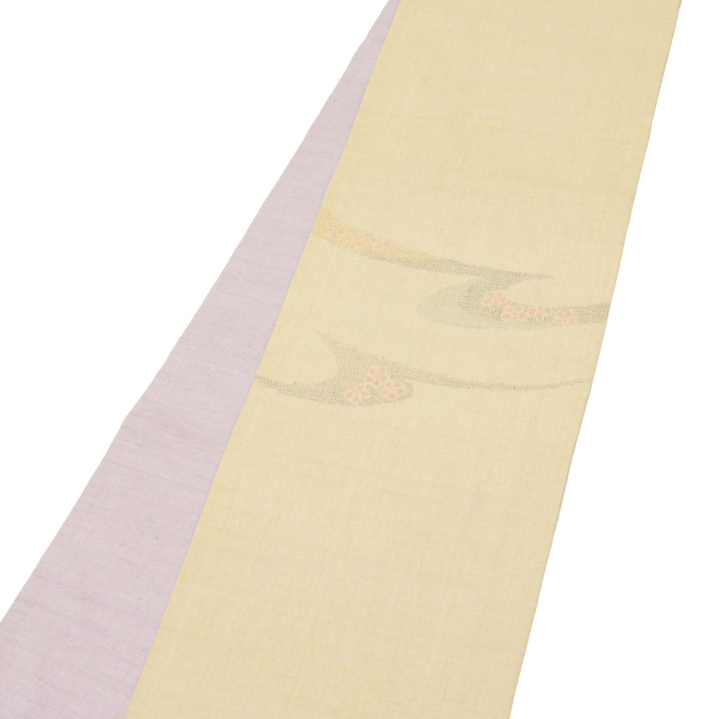 Vintage Japanese Obi | Sha-re Fukuro Obi | Beige Silk Yuki Tsumugi | Tortoiseshell Floral | Otaiko | Sustainable | uu1254b
