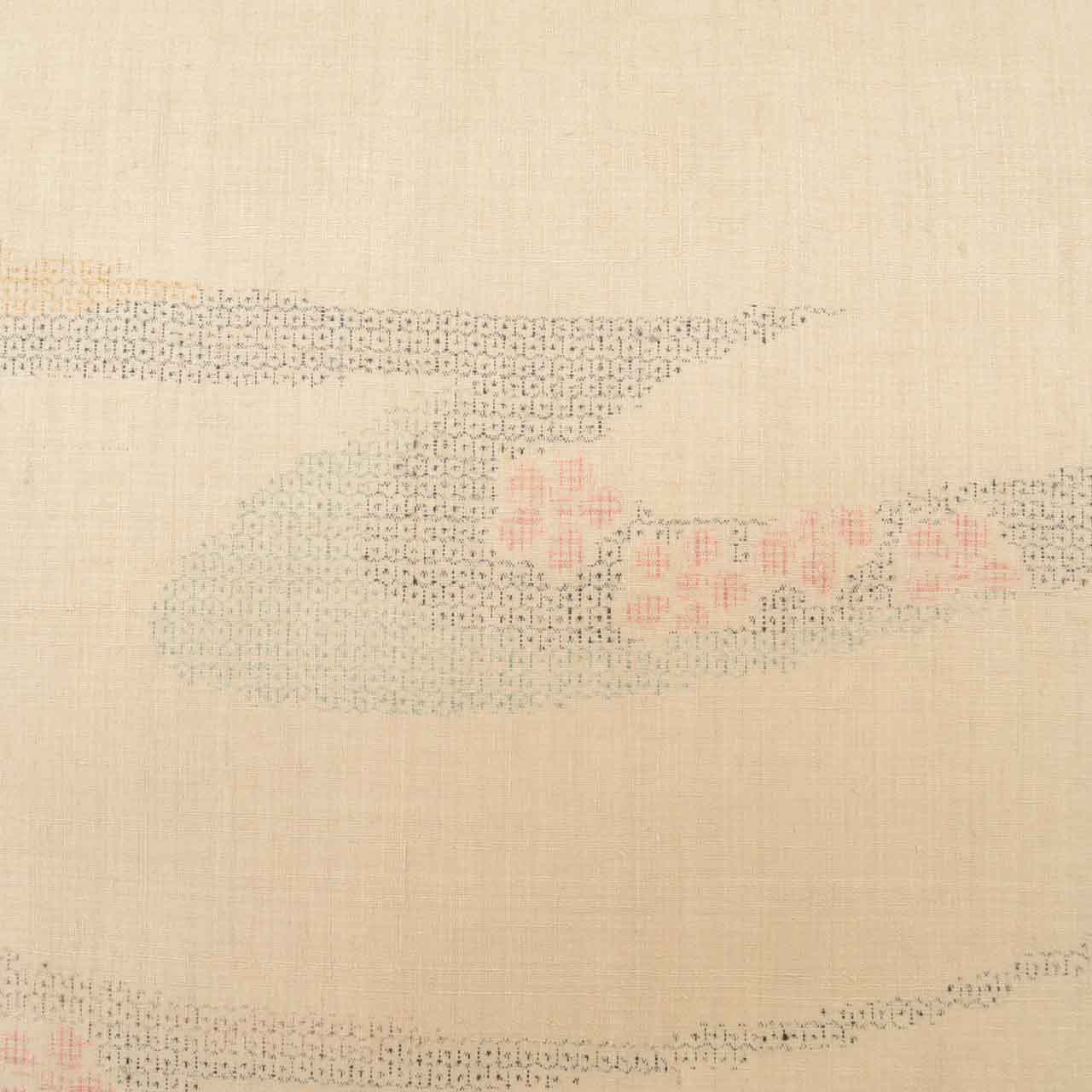 Vintage Japanese Obi | Sha-re Fukuro Obi | Beige Silk Yuki Tsumugi | Tortoiseshell Floral | Otaiko | Sustainable | uu1254b