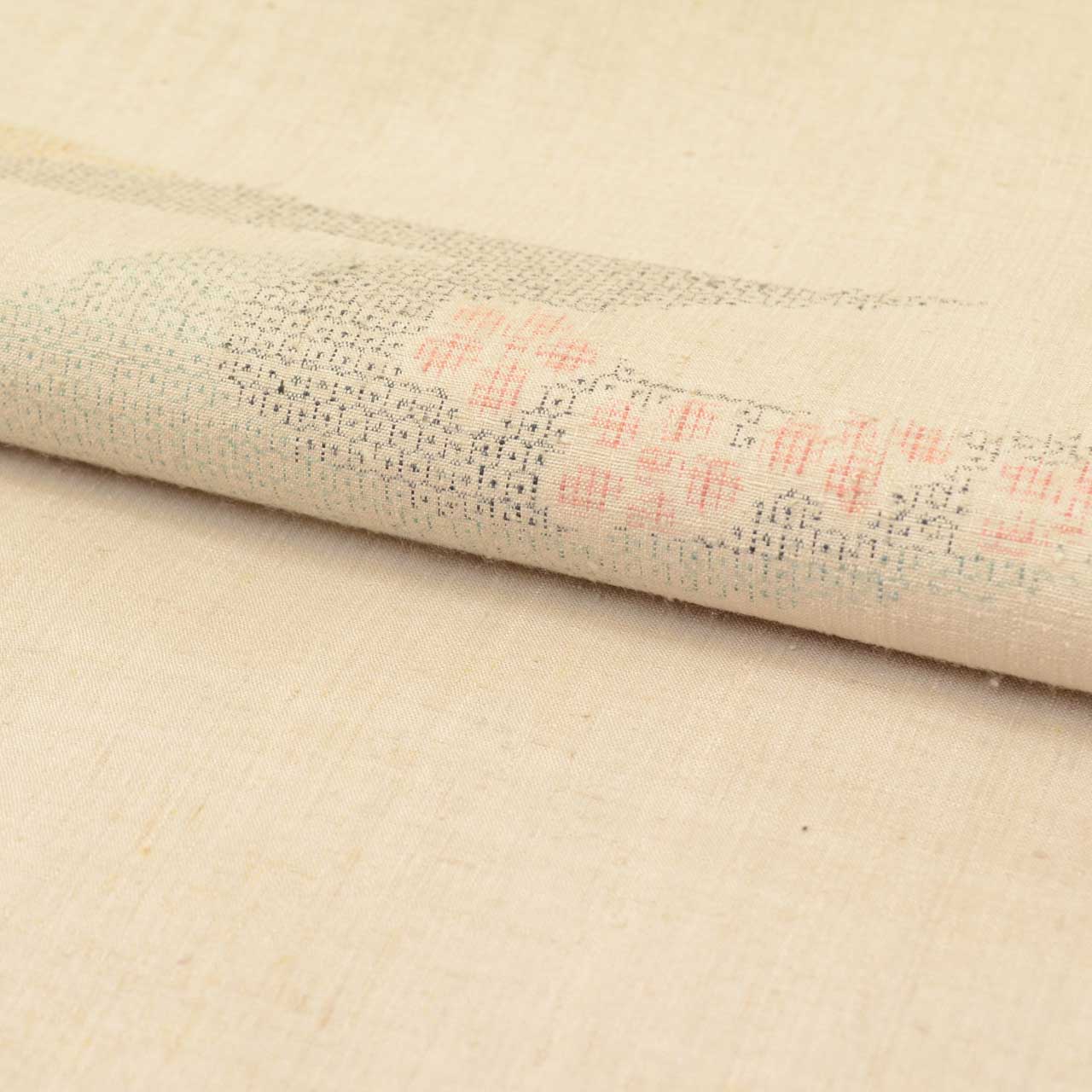 Vintage Japanese Obi | Sha-re Fukuro Obi | Beige Silk Yuki Tsumugi | Tortoiseshell Floral | Otaiko | Sustainable | uu1254b
