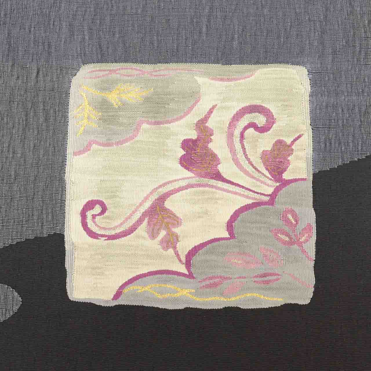 Vintage Japanese Obi | Sha-re Fukuro Obi | Black Silk | Color Paper Botanical | Juraku Taiou-murasaki | Sustainable | uu1255b