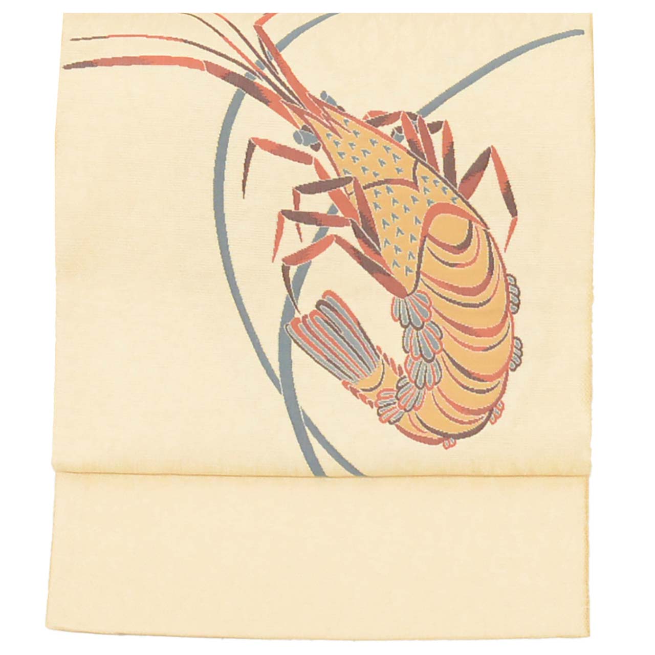 Vintage Japanese Obi | Summer Sha-re Fukuro Obi | Beige Silk | Shrimp Pattern | Gold Thread | Otaiko | Sustainable | uu1259b