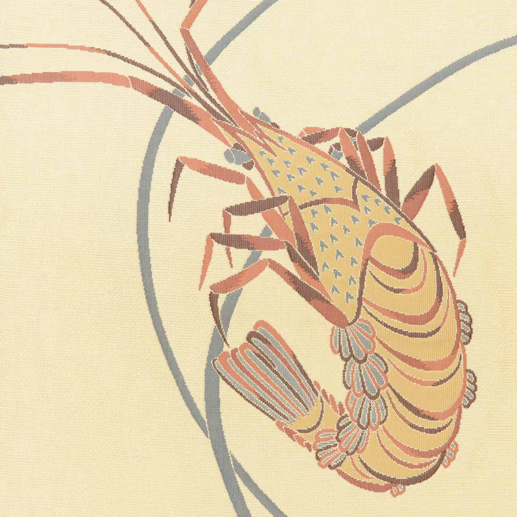 Vintage Japanese Obi | Summer Sha-re Fukuro Obi | Beige Silk | Shrimp Pattern | Gold Thread | Otaiko | Sustainable | uu1259b
