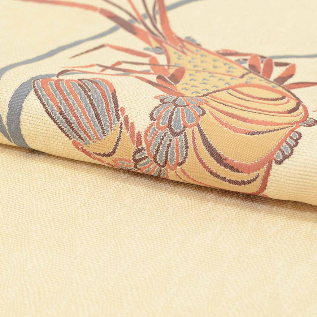 Vintage Japanese Obi | Summer Sha-re Fukuro Obi | Beige Silk | Shrimp Pattern | Gold Thread | Otaiko | Sustainable | uu1259b