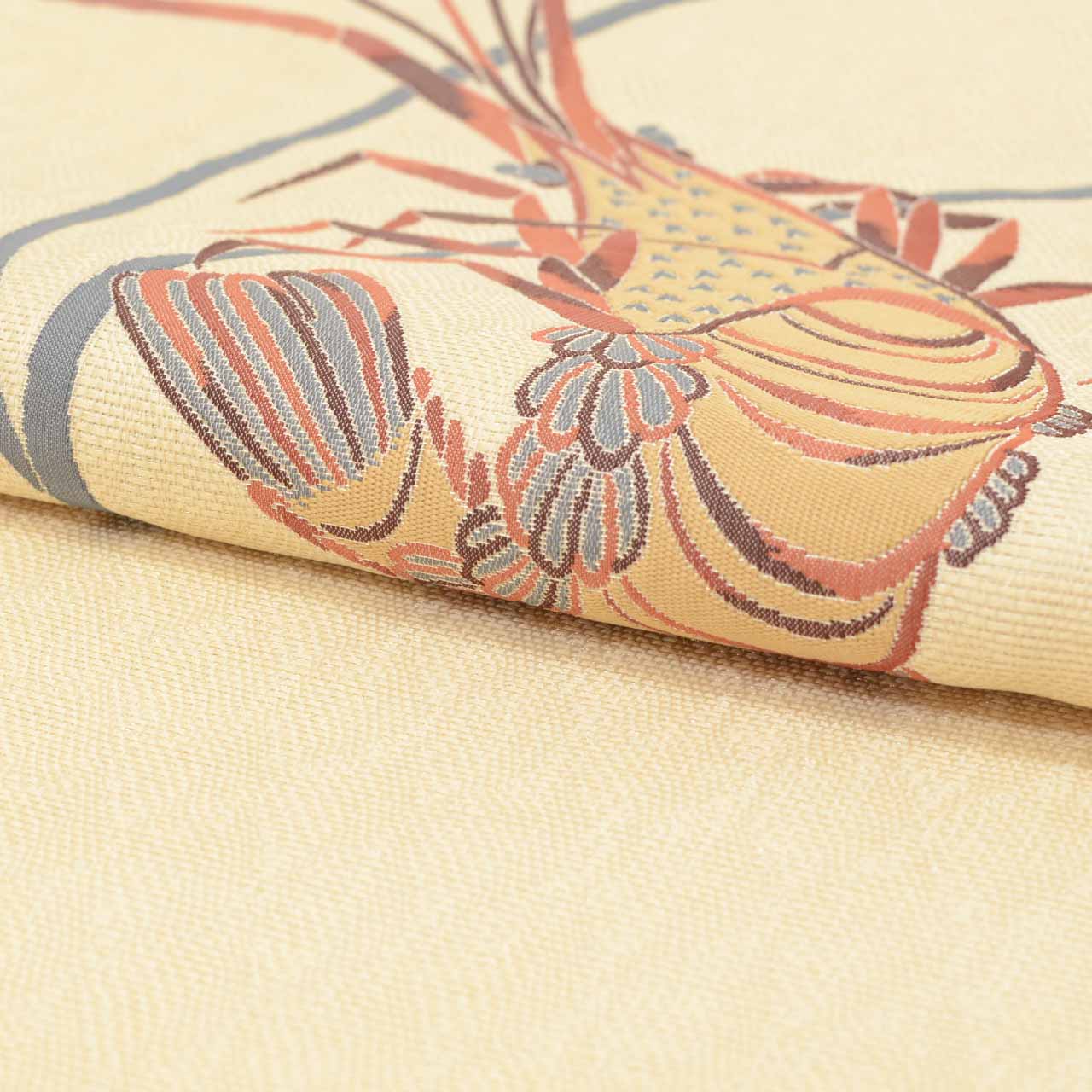 Vintage Japanese Obi | Summer Sha-re Fukuro Obi | Beige Silk | Shrimp Pattern | Gold Thread | Otaiko | Sustainable | uu1259b