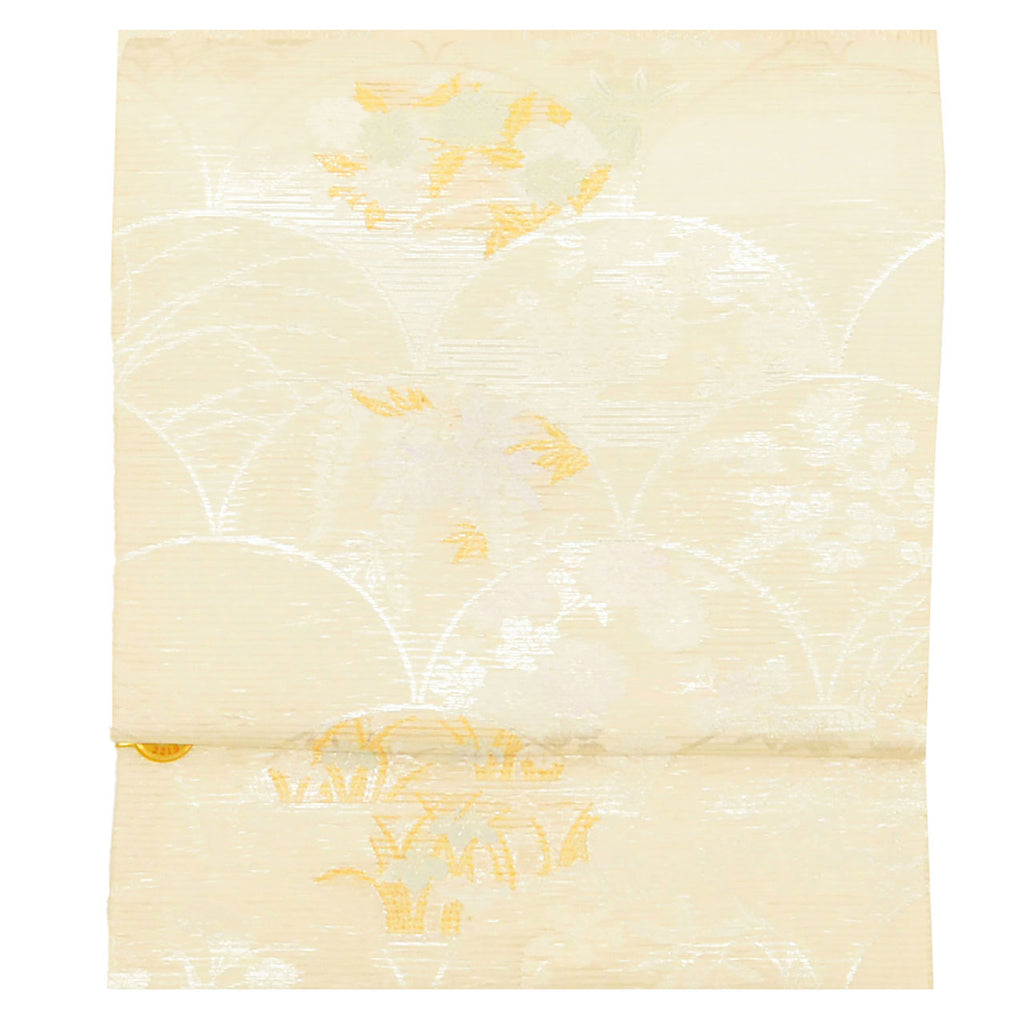 Vintage Japanese Obi | Summer Nagoya Obi | Cream Mixed Weave Ro | Autumn Botanical | Nishijin Certified | Sustainable | uu1261b