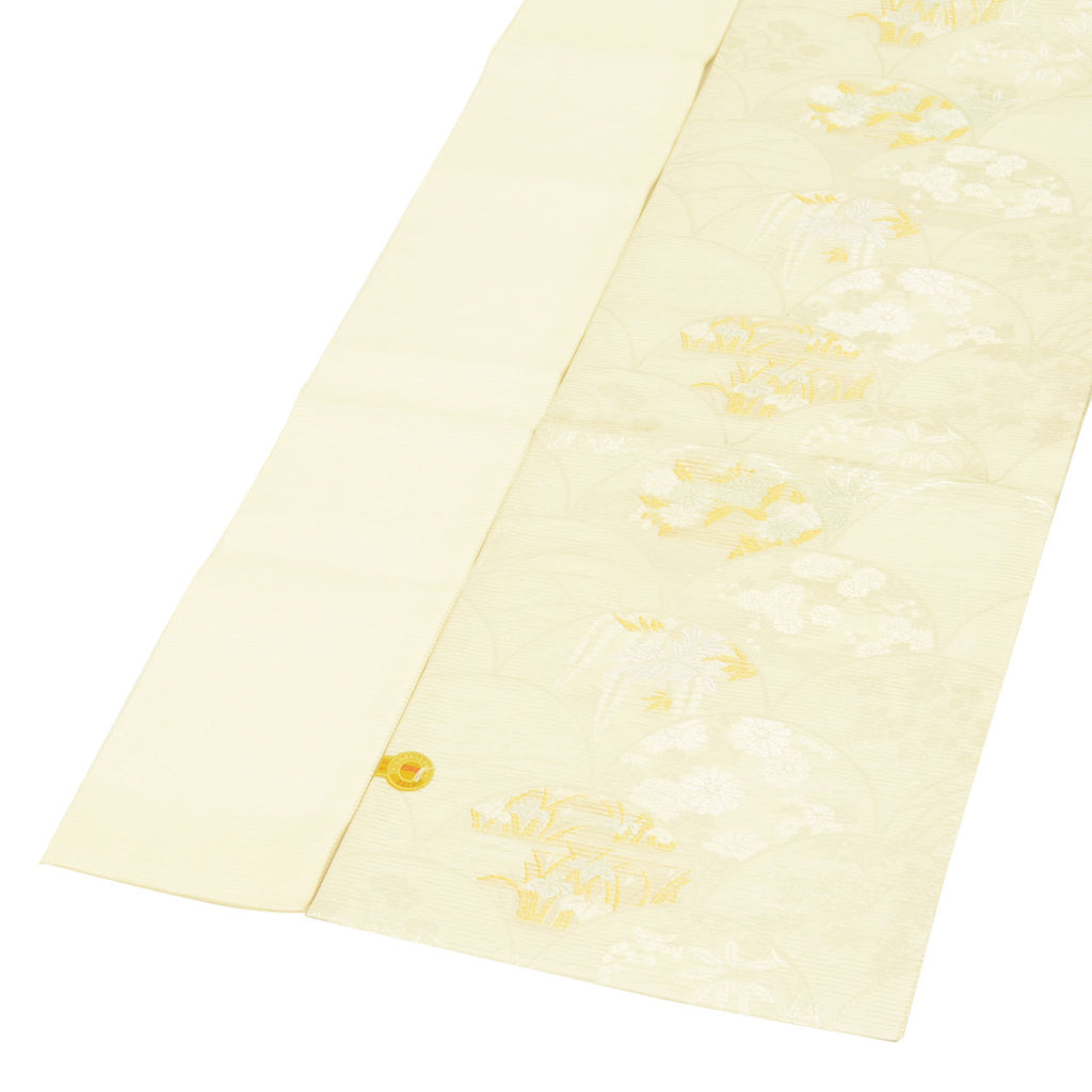 Vintage Japanese Obi | Summer Nagoya Obi | Cream Mixed Weave Ro | Autumn Botanical | Nishijin Certified | Sustainable | uu1261b