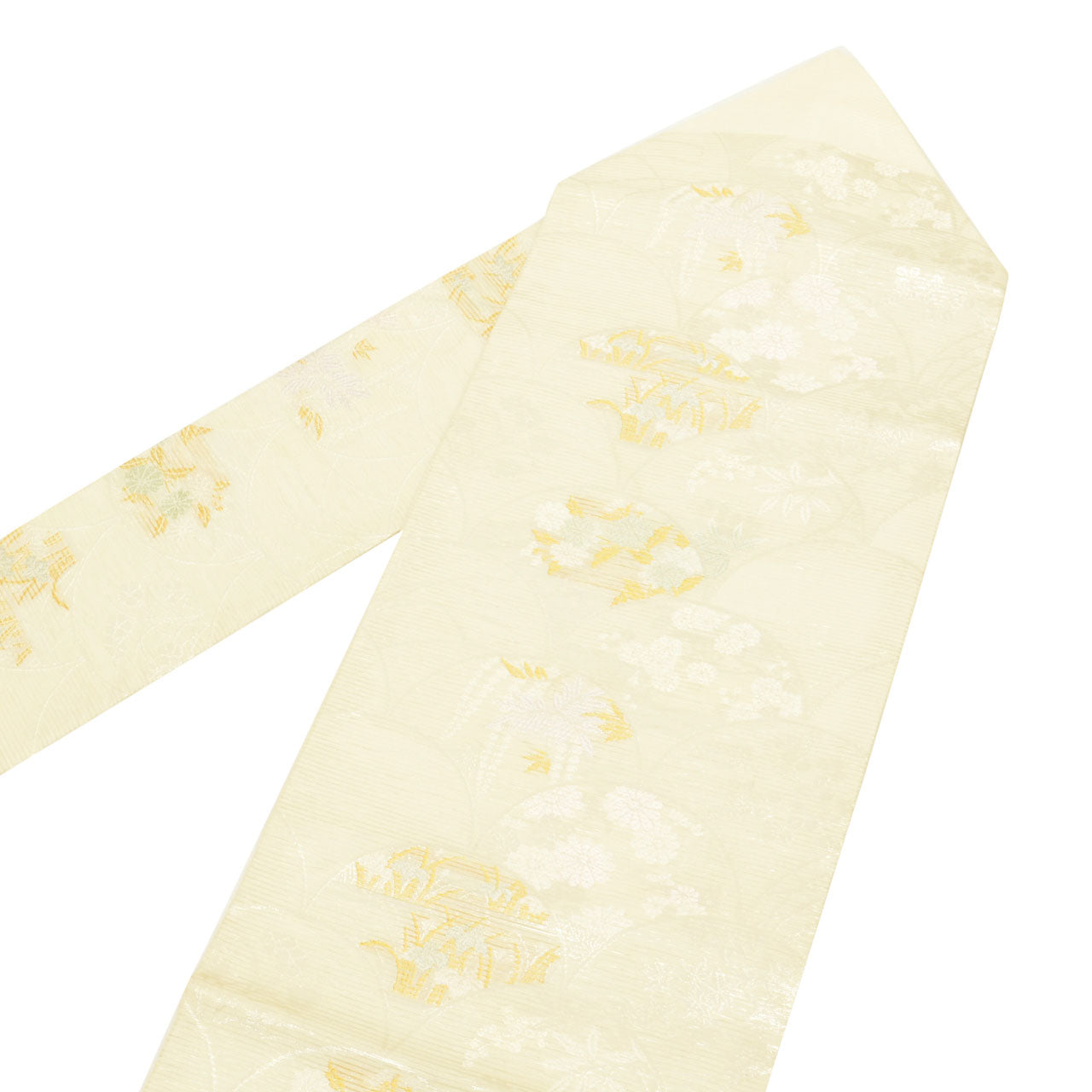 Vintage Japanese Obi | Summer Nagoya Obi | Cream Mixed Weave Ro | Autumn Botanical | Nishijin Certified | Sustainable | uu1261b