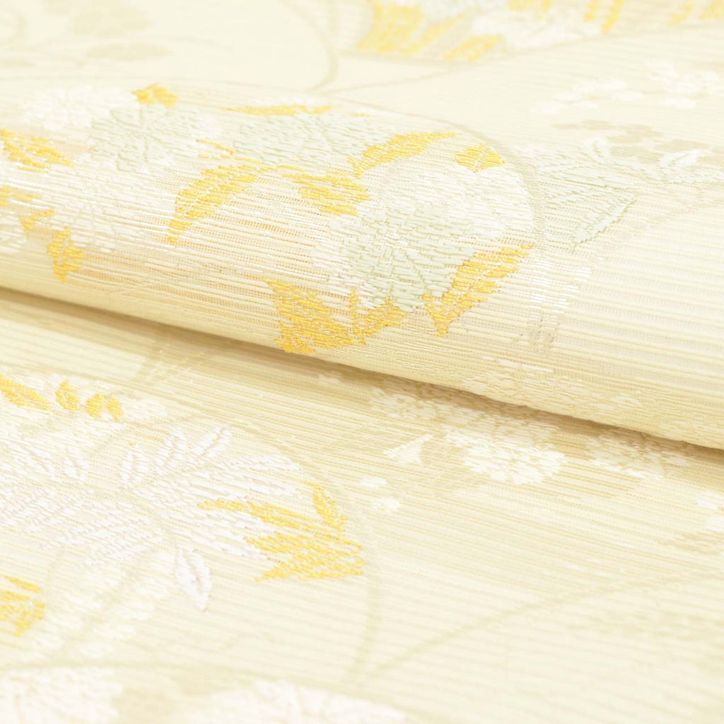 Vintage Japanese Obi | Summer Nagoya Obi | Cream Mixed Weave Ro | Autumn Botanical | Nishijin Certified | Sustainable | uu1261b