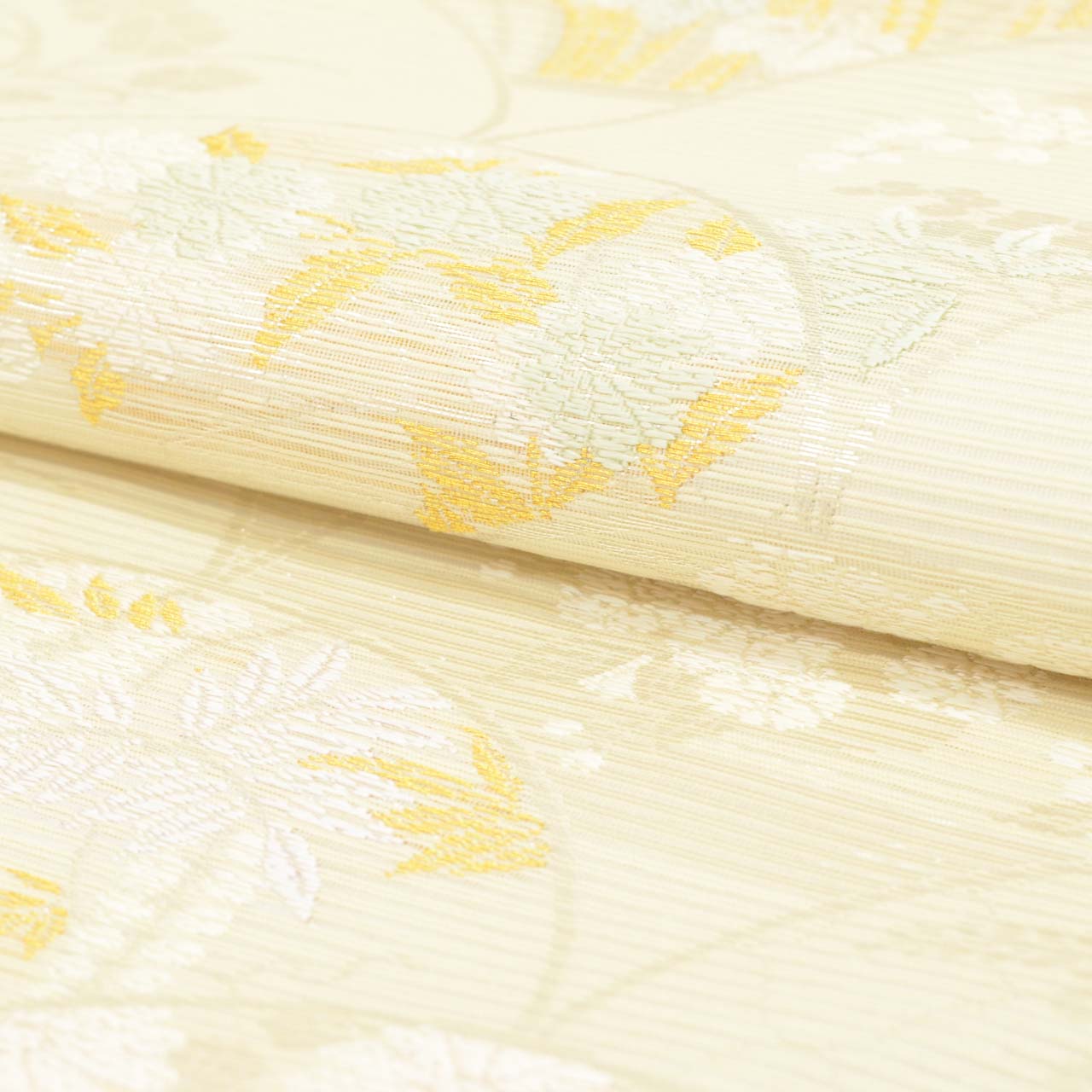 Vintage Japanese Obi | Summer Nagoya Obi | Cream Mixed Weave Ro | Autumn Botanical | Nishijin Certified | Sustainable | uu1261b