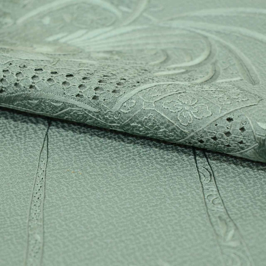 Vintage Japanese Kimono | Tsukesage | Green Silk | Fan Paper Floral | Suzhou Embroidery | Three Crests | Sustainable | uu1269b