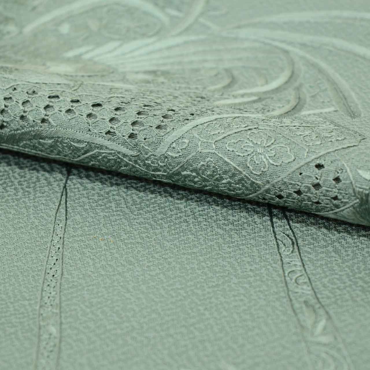 Vintage Japanese Kimono | Tsukesage | Green Silk | Fan Paper Floral | Suzhou Embroidery | Three Crests | Sustainable | uu1269b