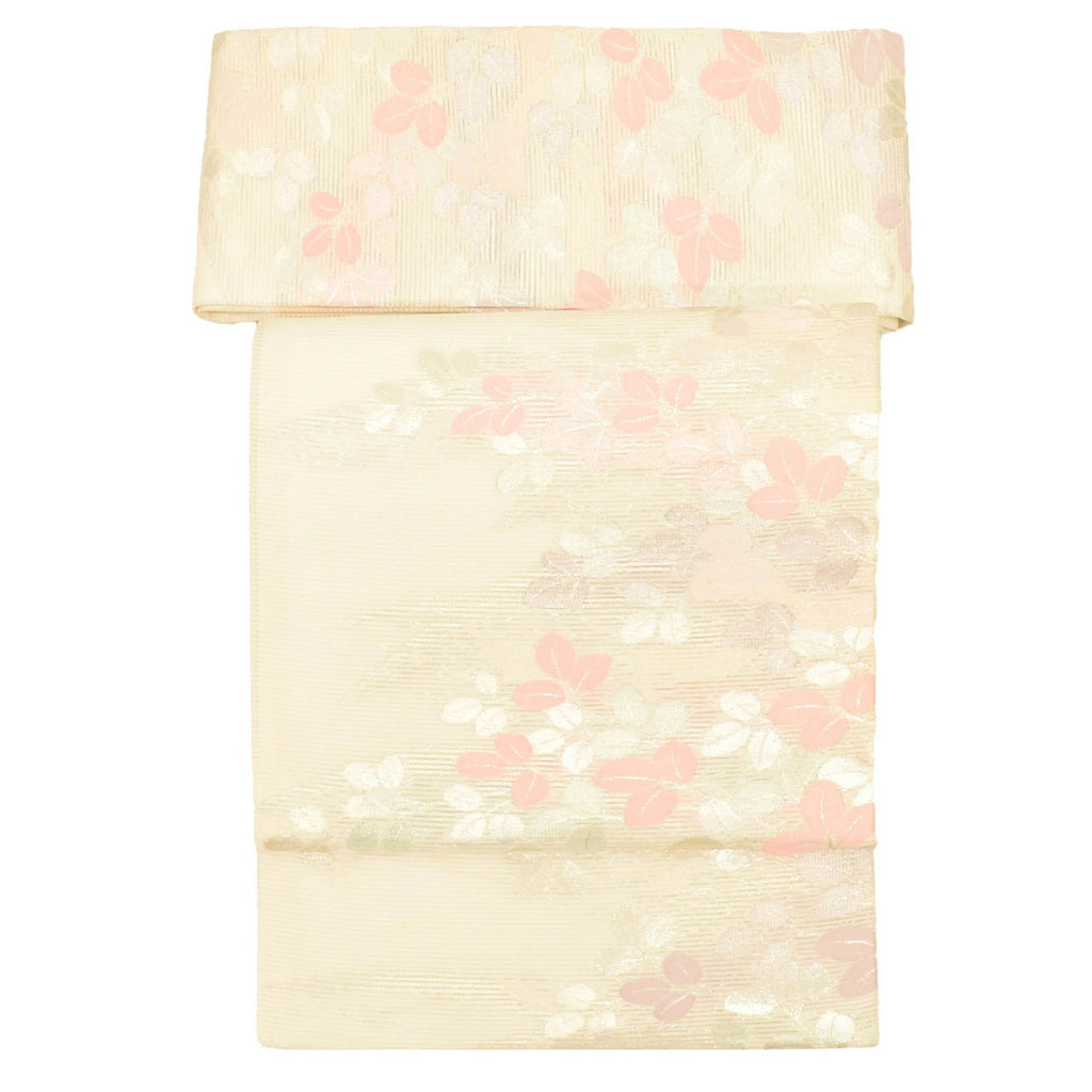 Vintage Japanese Obi | Summer Nagoya Obi | White Silk Ro | Hagi Bush Clover | Nishijin Certified | Unused | Sustainable | uu1273b
