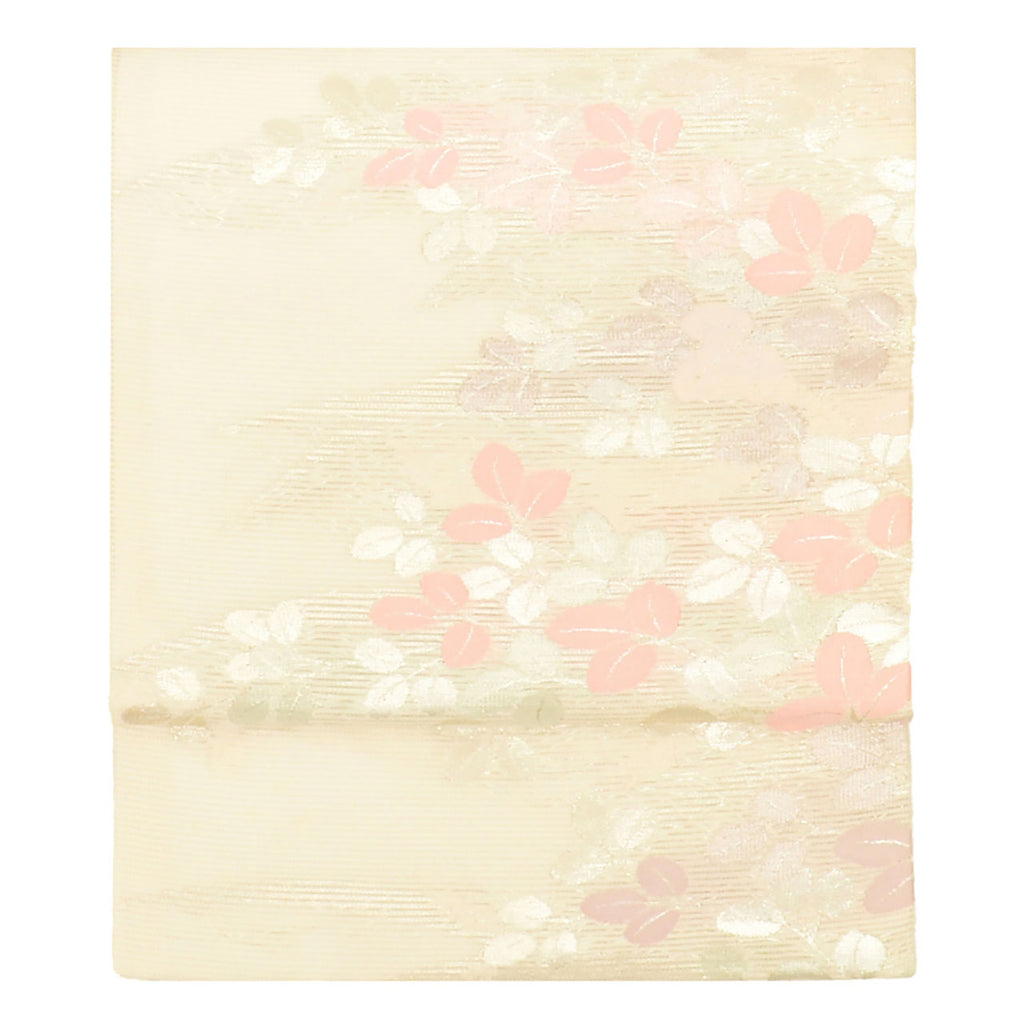 Vintage Japanese Obi | Summer Nagoya Obi | White Silk Ro | Hagi Bush Clover | Nishijin Certified | Unused | Sustainable | uu1273b