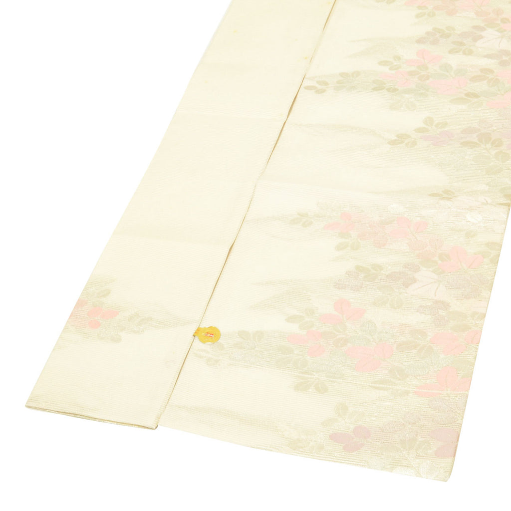 Vintage Japanese Obi | Summer Nagoya Obi | White Silk Ro | Hagi Bush Clover | Nishijin Certified | Unused | Sustainable | uu1273b