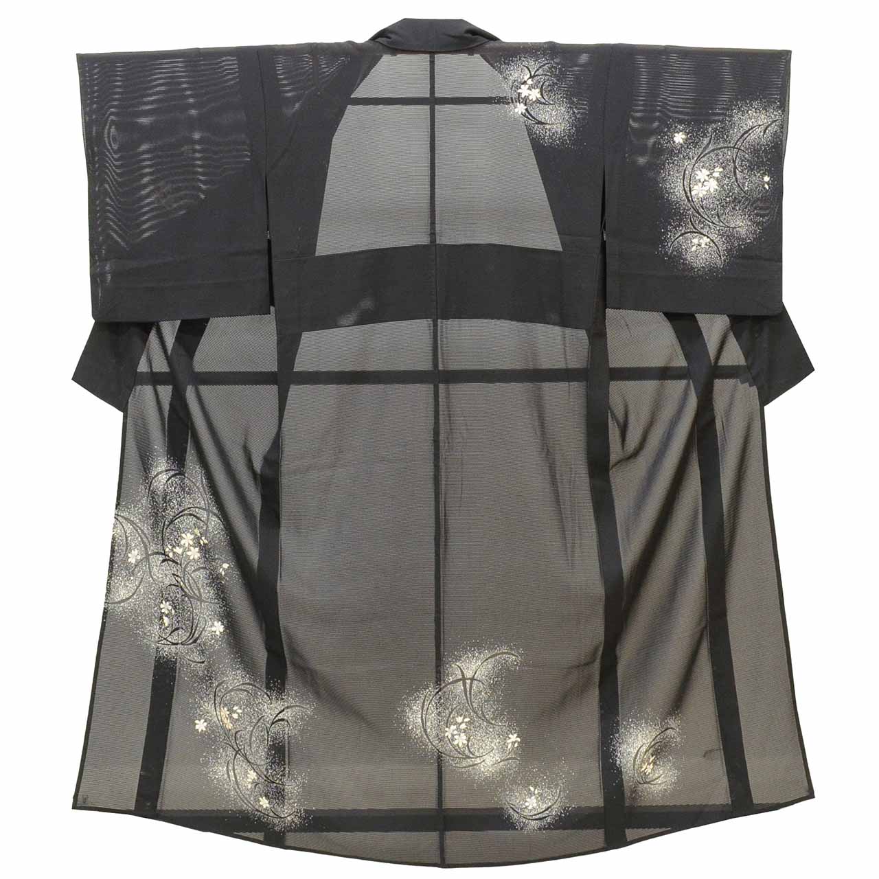 Vintage Japanese Kimono | Summer Houmongi-Tsukesage | Black Silk Ro | Floral | Petite Size S | Sustainable | uu1276b