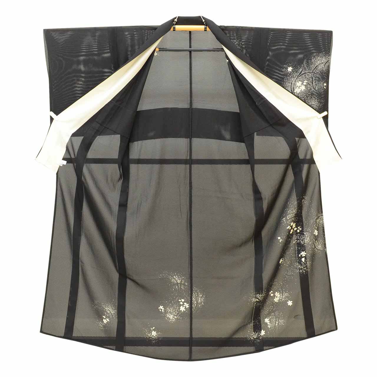 Vintage Japanese Kimono | Summer Houmongi-Tsukesage | Black Silk Ro | Floral | Petite Size S | Sustainable | uu1276b