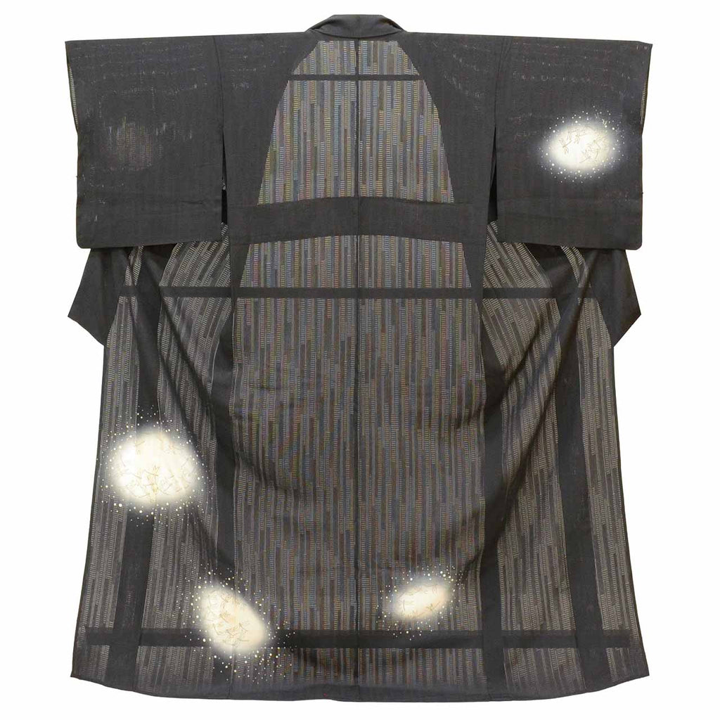 Vintage Japanese Kimono | Summer Tsukesage | Black Silk Ro | Dragonfly Pattern | Size L | Sustainable | uu1279b
