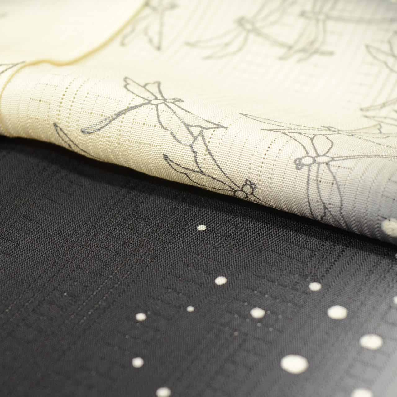 Vintage Japanese Kimono | Summer Tsukesage | Black Silk Ro | Dragonfly Pattern | Size L | Sustainable | uu1279b