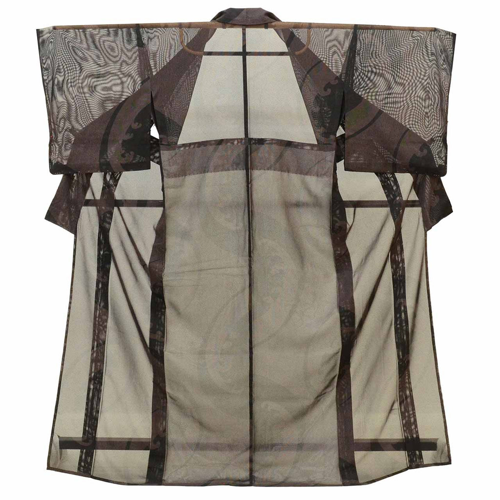 Vintage Japanese Kimono | Summer Komon | Brown Silk Sha | Wave Pattern | Size L | Sustainable | uu1280b