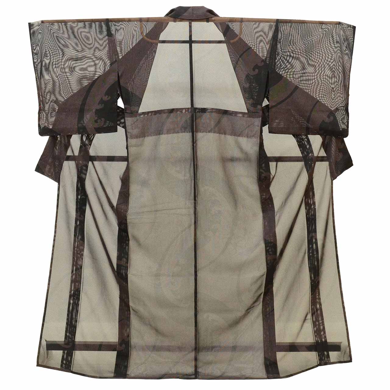 Vintage Japanese Kimono | Summer Komon | Brown Silk Sha | Wave Pattern | Size L | Sustainable | uu1280b