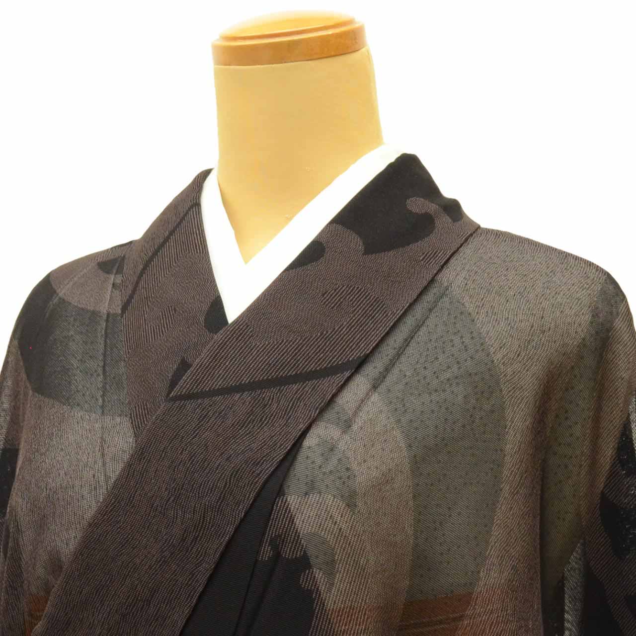Vintage Japanese Kimono | Summer Komon | Brown Silk Sha | Wave Pattern | Size L | Sustainable | uu1280b