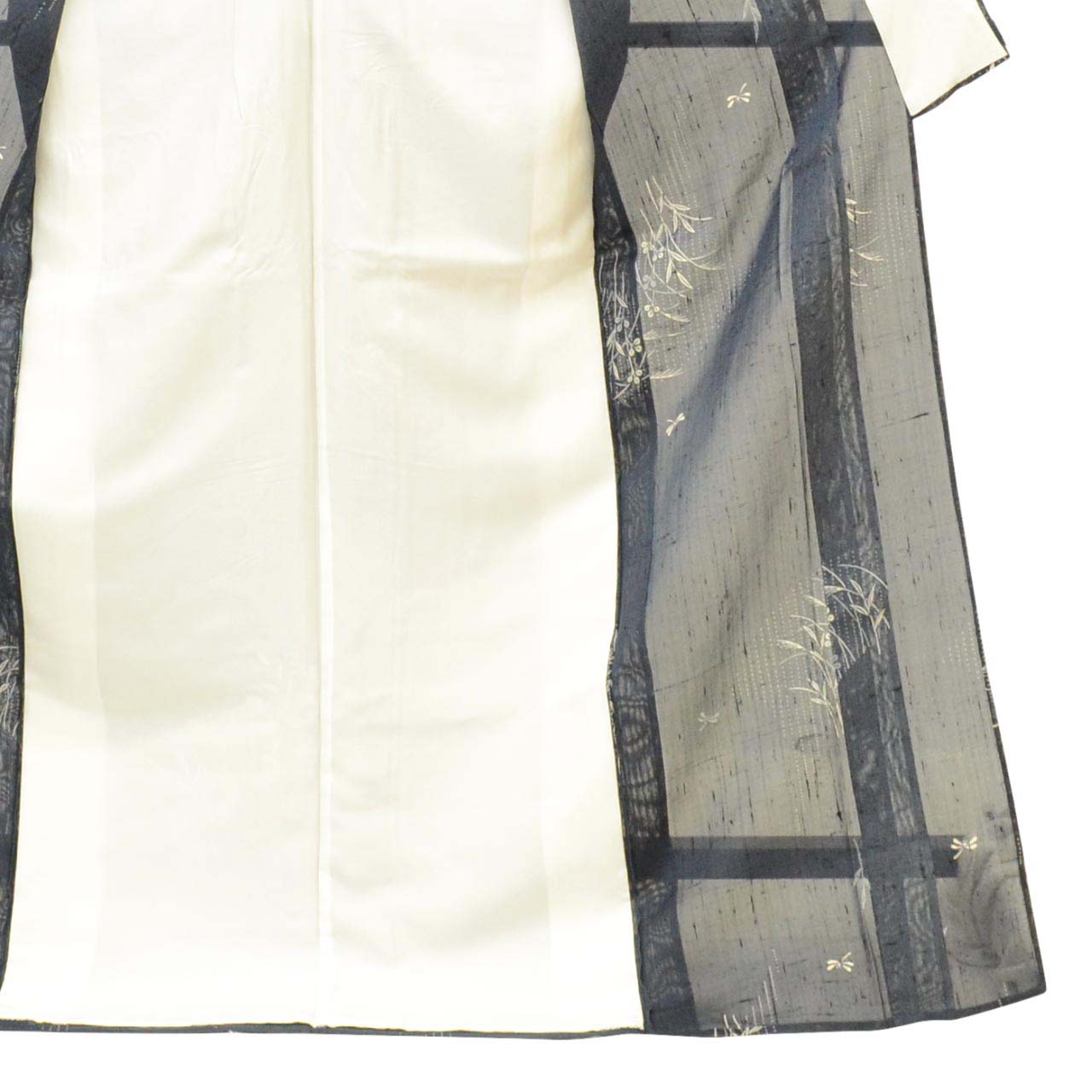 Vintage Japanese Kimono | Summer Kinu-basho | Navy Silk Banana Fiber | Dragonfly Autumn Botanical | Tall Size LL | Sustainable | uu1282b