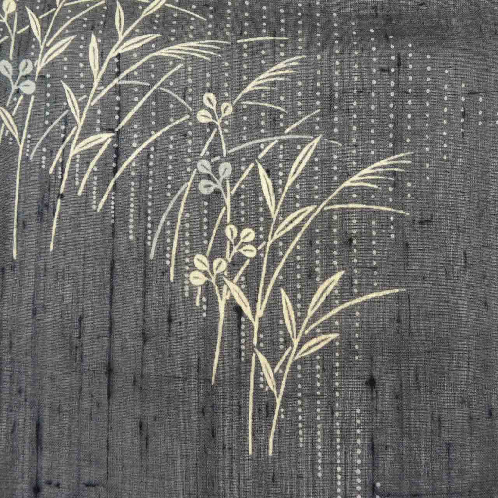Vintage Japanese Kimono | Summer Kinu-basho | Navy Silk Banana Fiber | Dragonfly Autumn Botanical | Tall Size LL | Sustainable | uu1282b