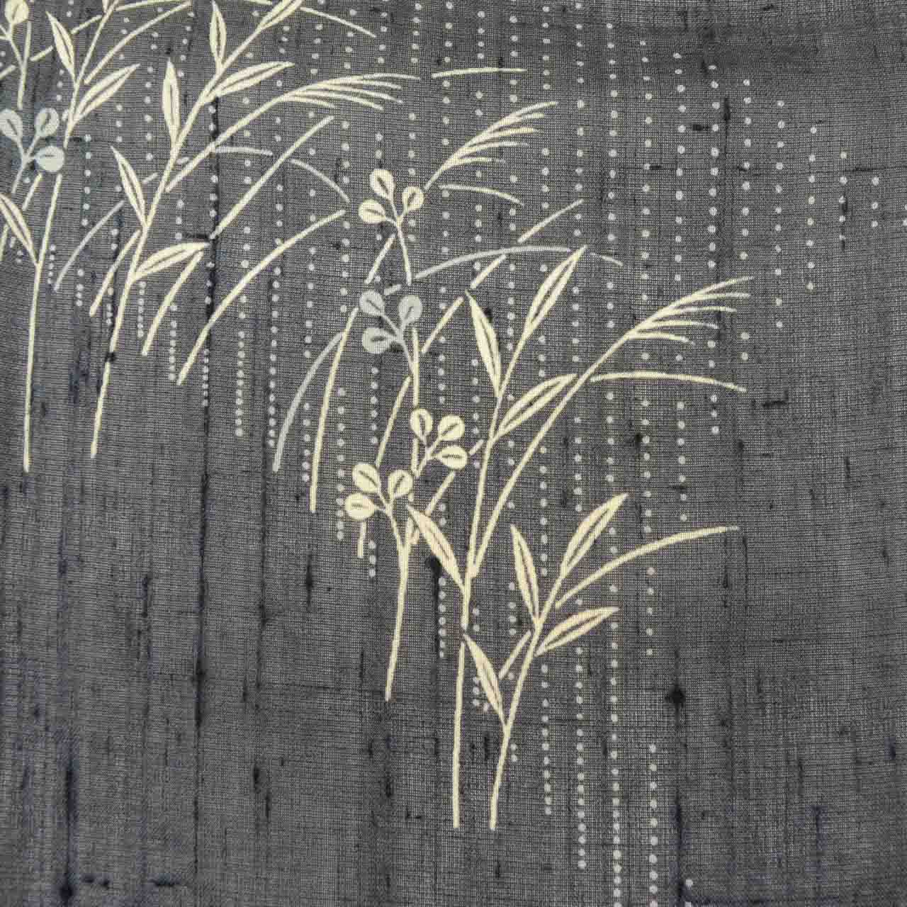 Vintage Japanese Kimono | Summer Kinu-basho | Navy Silk Banana Fiber | Dragonfly Autumn Botanical | Tall Size LL | Sustainable | uu1282b