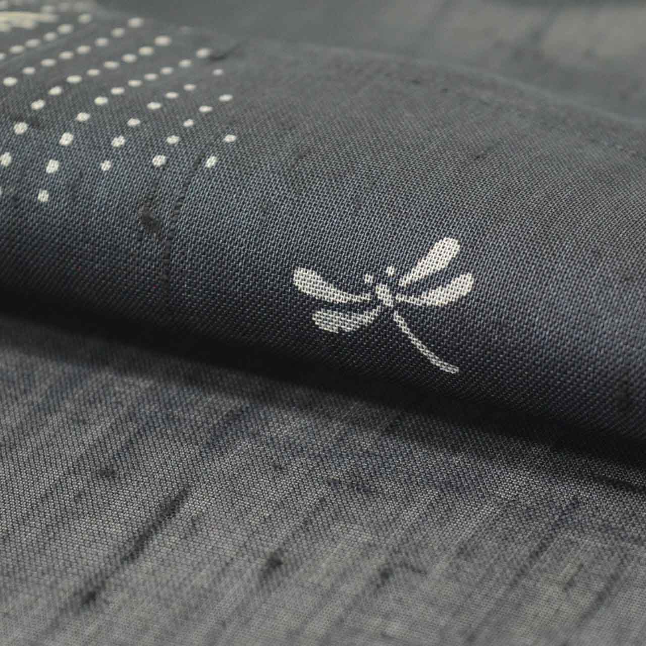 Vintage Japanese Kimono | Summer Kinu-basho | Navy Silk Banana Fiber | Dragonfly Autumn Botanical | Tall Size LL | Sustainable | uu1282b