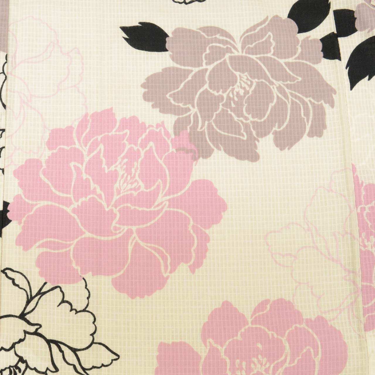 Vintage Japanese Yukata | Women's Yukata | Cream Cotton Koubai | Peony Pattern | Size L | Sustainable | uu1289b