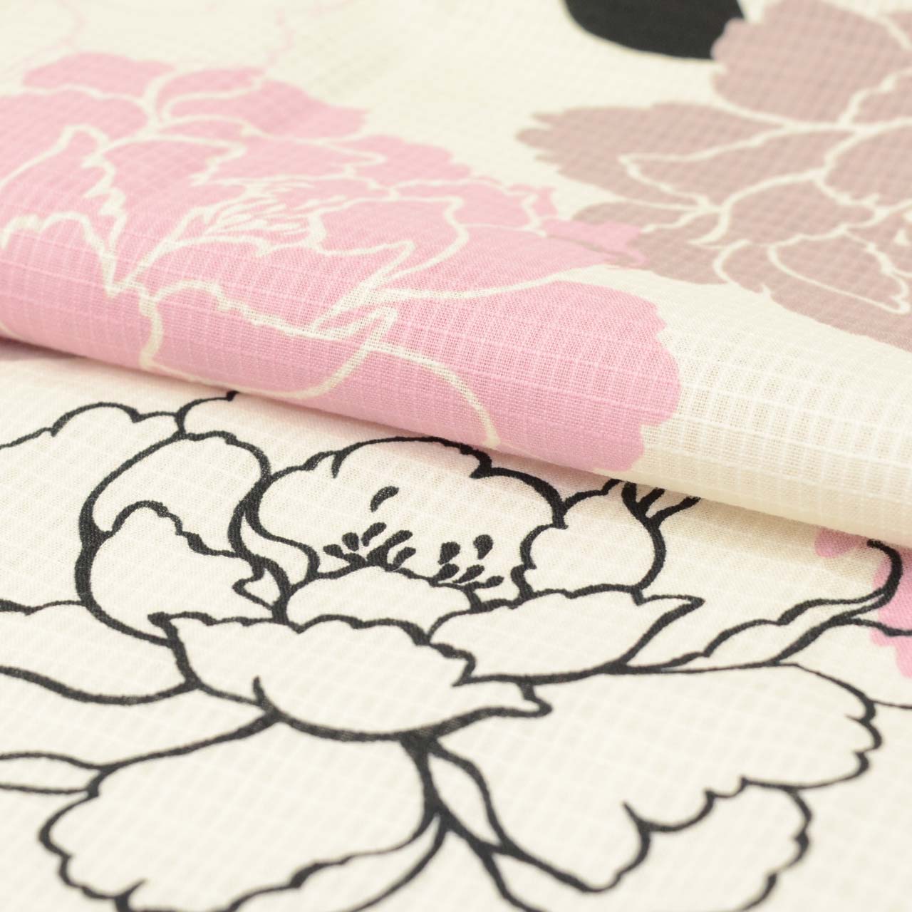 Vintage Japanese Yukata | Women's Yukata | Cream Cotton Koubai | Peony Pattern | Size L | Sustainable | uu1289b