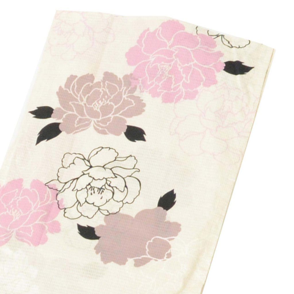 Vintage Japanese Yukata | Women's Yukata | Cream Cotton Koubai | Peony Pattern | Size L | Sustainable | uu1289b
