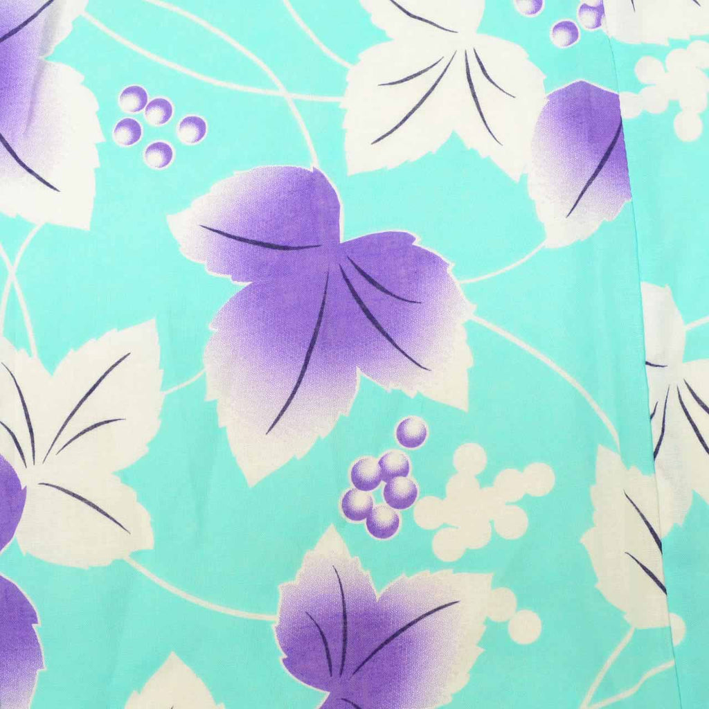 Vintage Japanese Yukata | Women's Yukata | Green Cotton | Grape Pattern | Flat Weave | Size L | Sustainable | uu1290b