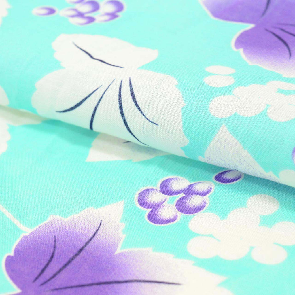 Vintage Japanese Yukata | Women's Yukata | Green Cotton | Grape Pattern | Flat Weave | Size L | Sustainable | uu1290b